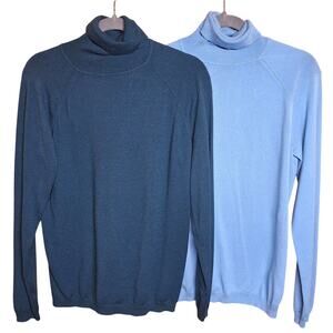 Talbots Lot of 2 rayon blend stretch turtleneck fitted sweaters bundle teal blue